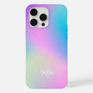 Chic Pastel Holographic with Name iPhone 15 Pro Max Case