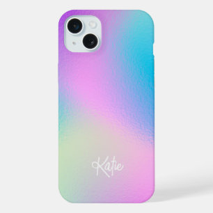 Chic Pastel Holographic with Name iPhone 15 Plus Case