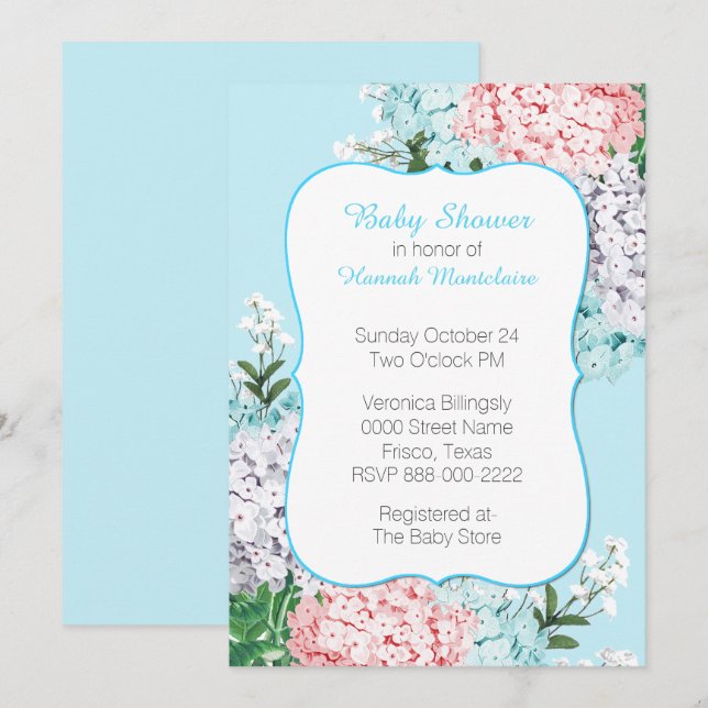 Chic Pastel Hydrangeas Baby Shower Invitation (Front/Back)