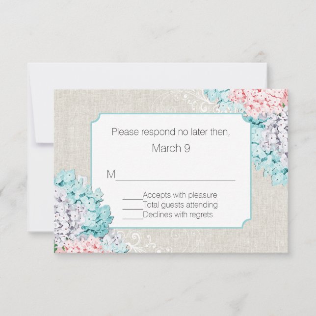 Chic Pastel Hydrangeas Wedding Response Card (Front)