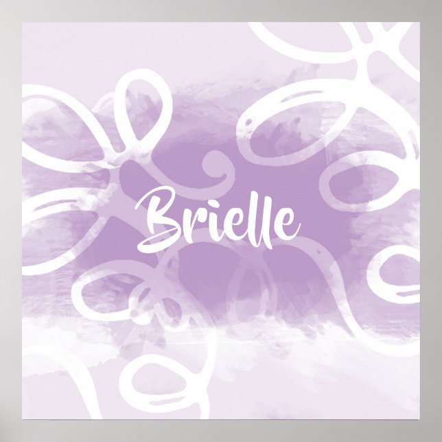 Chic Pastel Lavender Watercolor Swirls With Name Poster (Front)