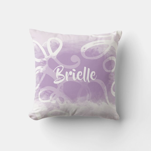 Chic Pastel Lavender Watercolor Swirls With Name Throw Pillow (Front)