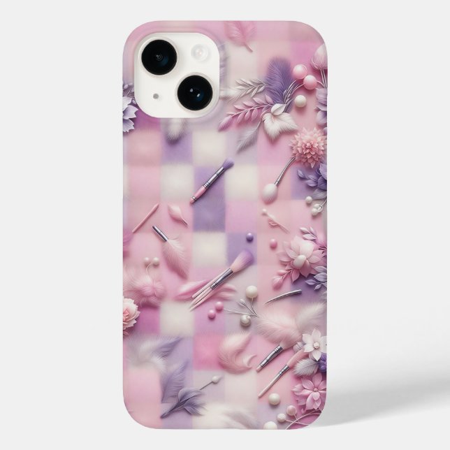 Chic Pastel Makeup & Floral Phone Case - Pink Soft (Back)