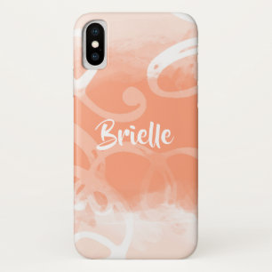 Chic Pastel Orange Watercolor Swirls With Name Case-Mate iPhone Case