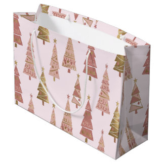 Chic Pastel Pink and Gold Christmas Tree Large Gift Bag