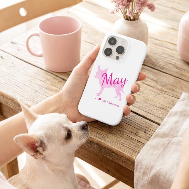 Chic Pastel Pink Chihuahua Silhouette Custom Name iPhone Case (Creator Uploaded)