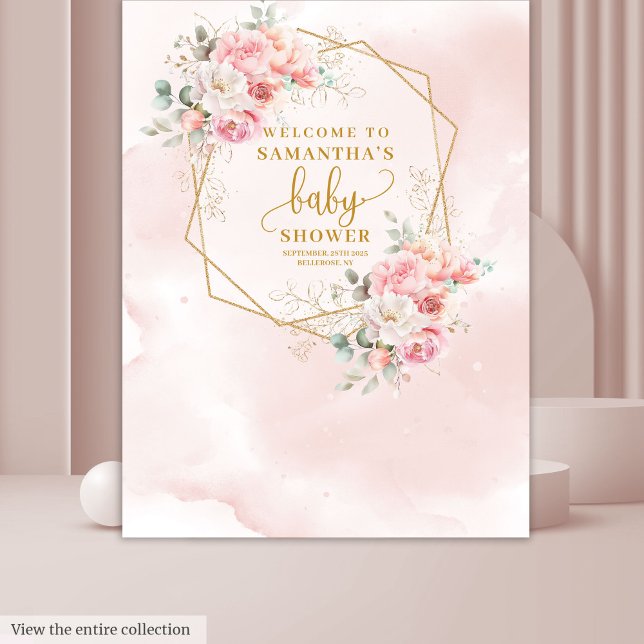 Chic pastel pink floral baby shower backdrop tapestry (Chic pastel pink floral baby shower backdrop)