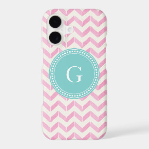 Chic Pastel Pink & Mint Chevron Custom Monogram