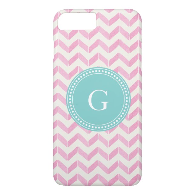 Chic Pastel Pink & Mint Chevron Custom Monogram Case-Mate iPhone Case (Back)