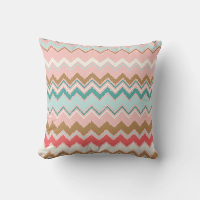 Chic Pastel Pink Mint Chevron Custom Monogram Throw Pillow (Front)