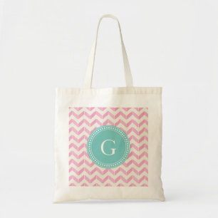 Chic Pastel Pink & Mint Chevron Custom Monogram Tote Bag