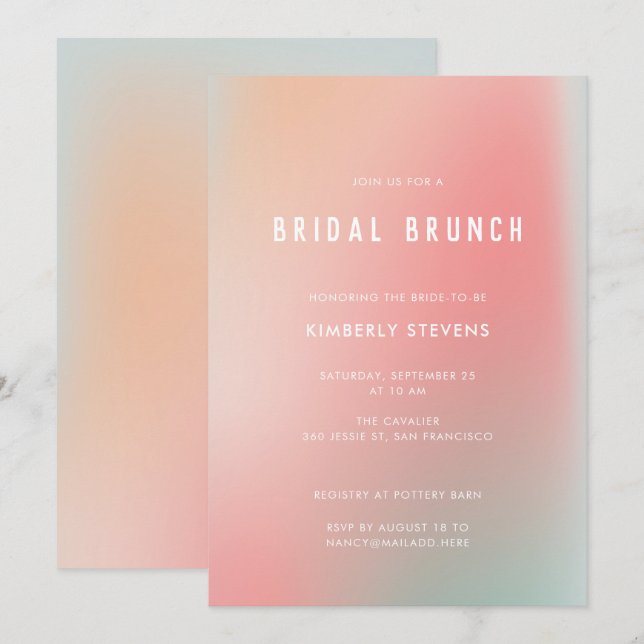 Chic Pastel Pink Mint Gradient Ombre Bridal Shower Invitation (Front/Back)
