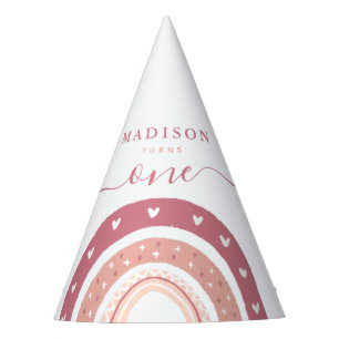 Chic Pastel Pink Rainbow Boho Birthday Party Hat