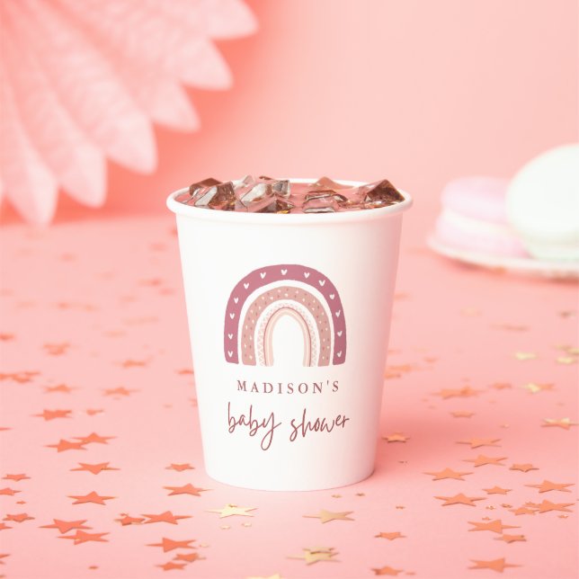 Chic Pastel Pink Rainbow Calligraphy Baby Shower Paper Cups (Insitu)