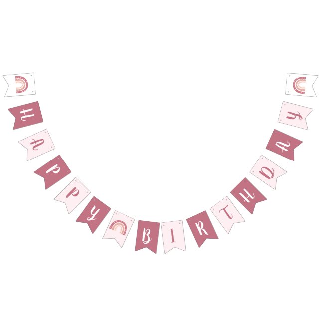 Chic Pastel Pink Rainbow Happy Birthday Bunting Flags (All)