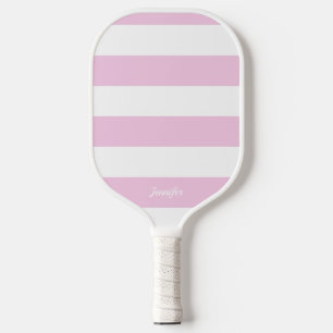 Chic Pastel Pink Stripes Striped Personalized Pickleball Paddle