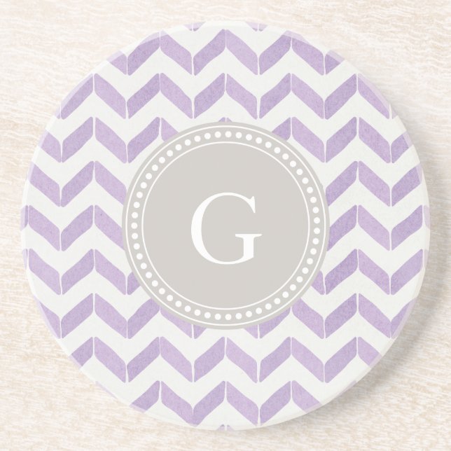 Chic Pastel purple grey Chevron Custom Monogram Coaster (Front)