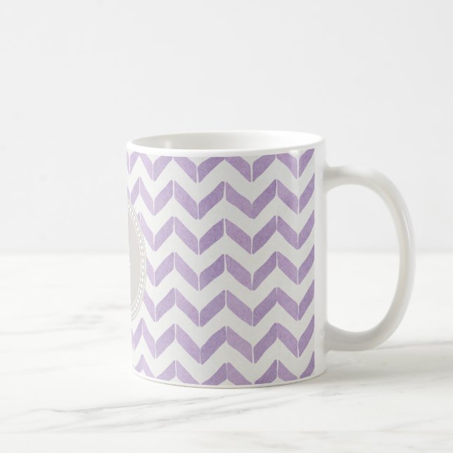 Chic Pastel purple grey Chevron Custom Monogram Coffee Mug (Right)