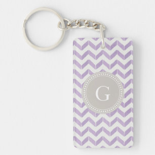Chic Pastel purple grey Chevron Custom Monogram Keychain