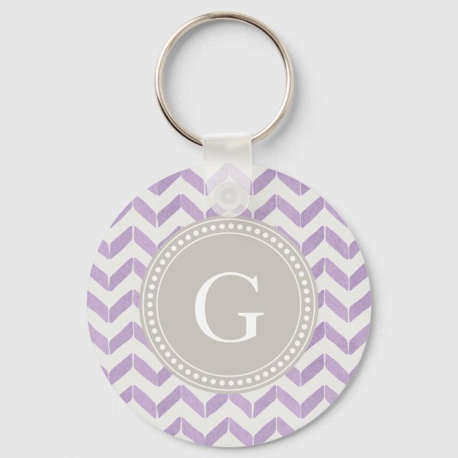 Chic Pastel purple grey Chevron Custom Monogram Keychain (Front)