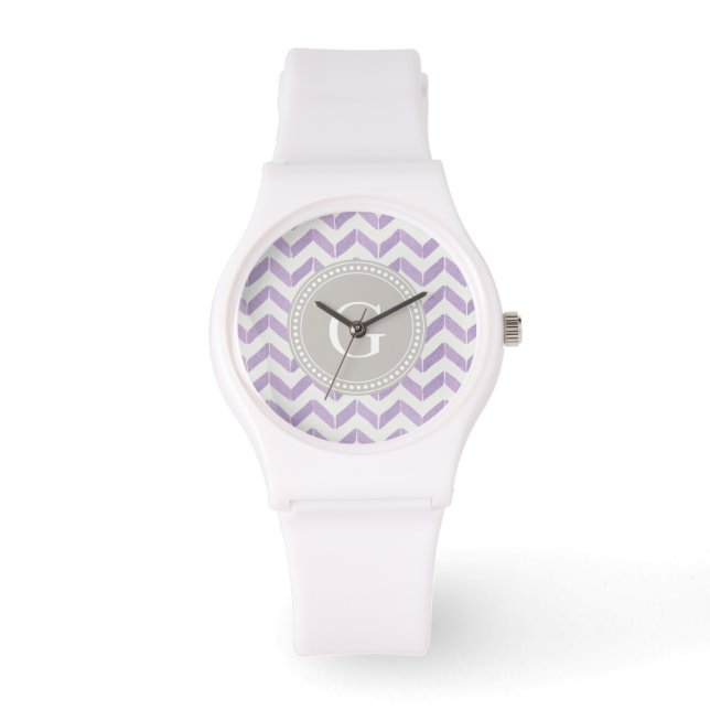 Chic Pastel purple grey Chevron Custom Monogram Watch (Front)