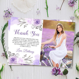 Chic Pastel Purple Rose Garden Birthday Photo Thank You Card