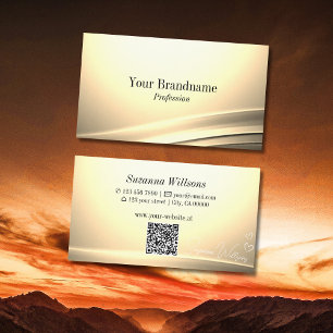 Chic Pastel Silk Cream Curved Decor with QR Code Business Card