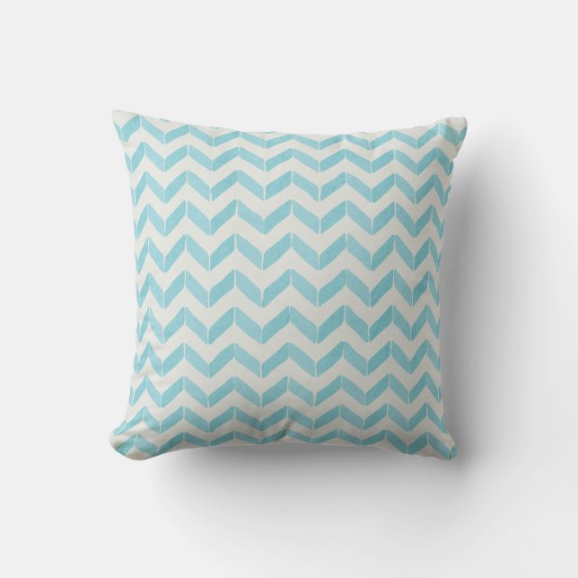 Chic Pastel turquoise Chevron Custom Monogram Throw Pillow (Front)