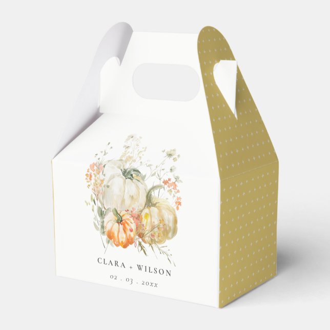 Chic Pastel Wildflower Pumpkin Watercolor Wedding Favor Box (Front Side)