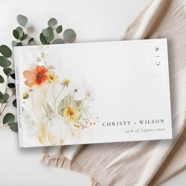 Chic Pastel Wildflower Pumpkin Watercolor Wedding Guest Book (Creator Uploaded)