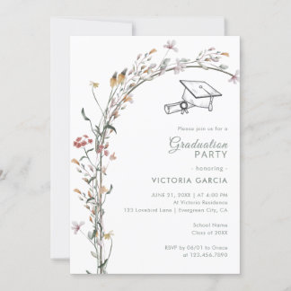 Chic Pastel Wildflowers Arch Spring Graduation Invitation