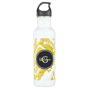Chic pastel yellow and grey ikat tribal pattern 710 ml water bottle