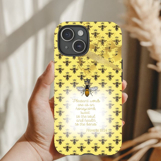 Chic Pastel Yellow Gold Bee Grid Bible Queen Bee Case-Mate iPhone Case (Creator Uploaded)