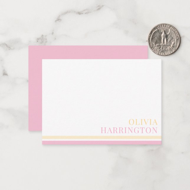 Chic Pastel Yellow Pink Stripe Border Card (Front/Back In Situ)