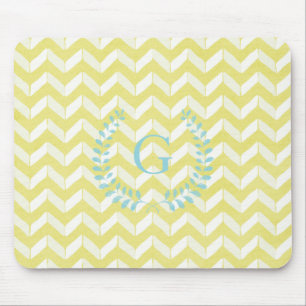 Chic Pastel Yellow Teal Chevron Custom Monogram Mouse Pad