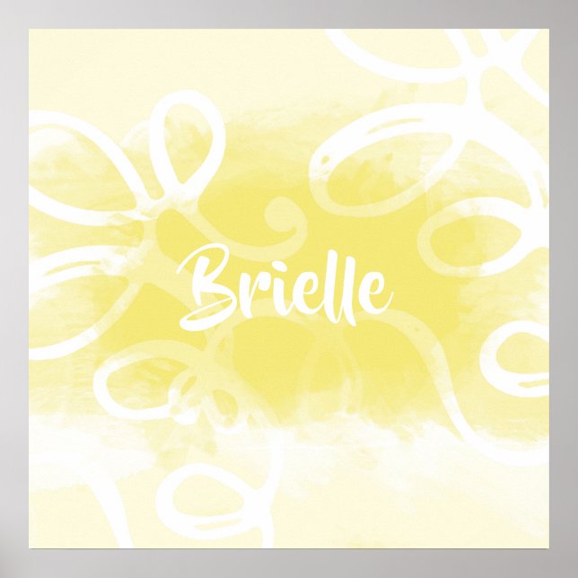 Chic Pastel Yellow Watercolor Swirls With Name Poster (Front)