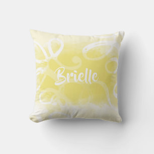 Chic Pastel Yellow Watercolor Swirls With Name Throw Pillow