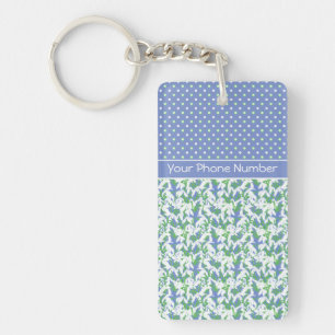 Chic Pattern of Snowdrops and Polka Dots on Blue Keychain