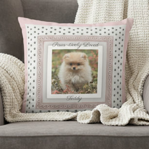 Chic Paw Print Pet Dog Photo Throw Pillow
