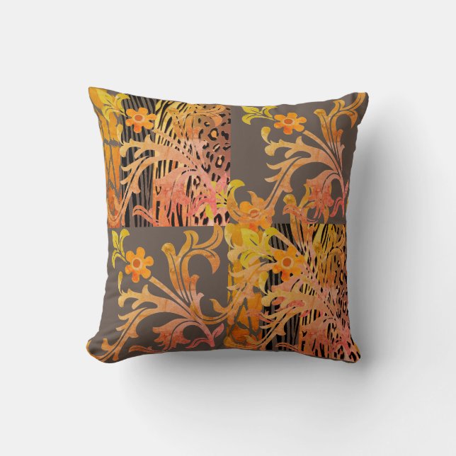  Chic Peach and Brown Animal Printed  Cushion  (Front)