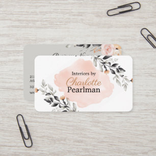 Chic Peach and Grey Modern Floral Business Card