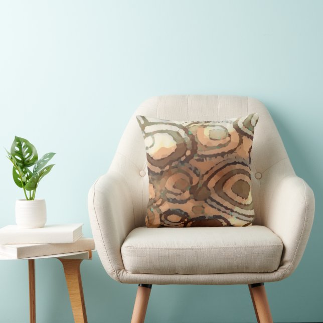 Chic Peach Brown Taupe Green Square Circle Pattern Throw Pillow (Chair)