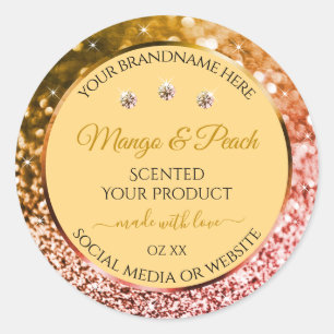 Chic Peach Gold Glitter Product Labels Rhinestones