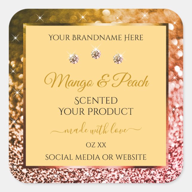 Chic Peach Gold Glitter Product Labels Rhinestones (Front)