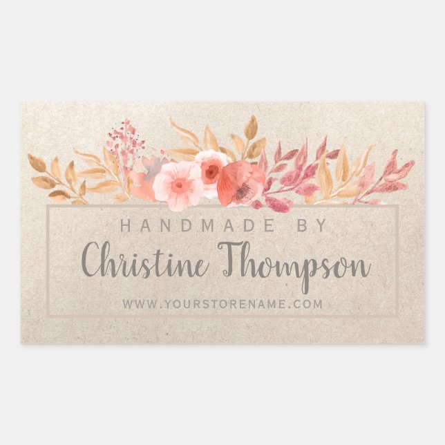 Chic Peach Golden Floral Handmade By Sticker (Front)