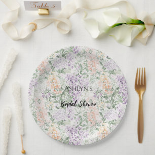 Chic Peach Lilac Lavender Floral Bridal Shower Paper Plate