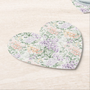 Chic Peach Lilac Lavender Floral Wedding Paper Coaster
