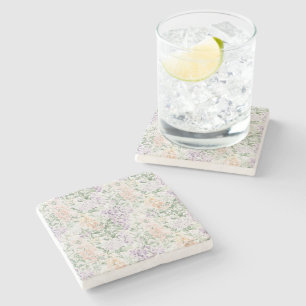 Chic Peach Lilac Lavender Floral Wedding Stone Coaster