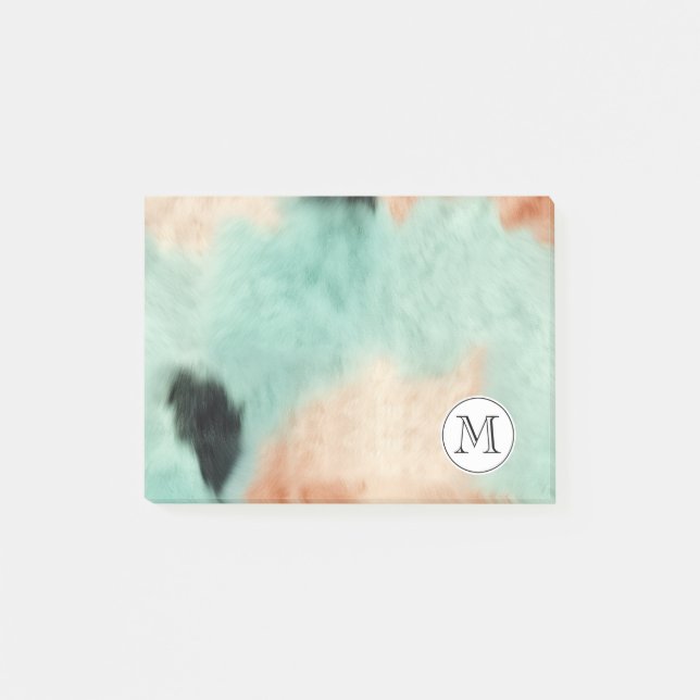Chic Peach Mint Cowgirl Cowhide Monogram Post-it Notes (Front)