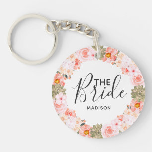 Chic Peach Mint Modern Succulent Wreath the Bride Keychain